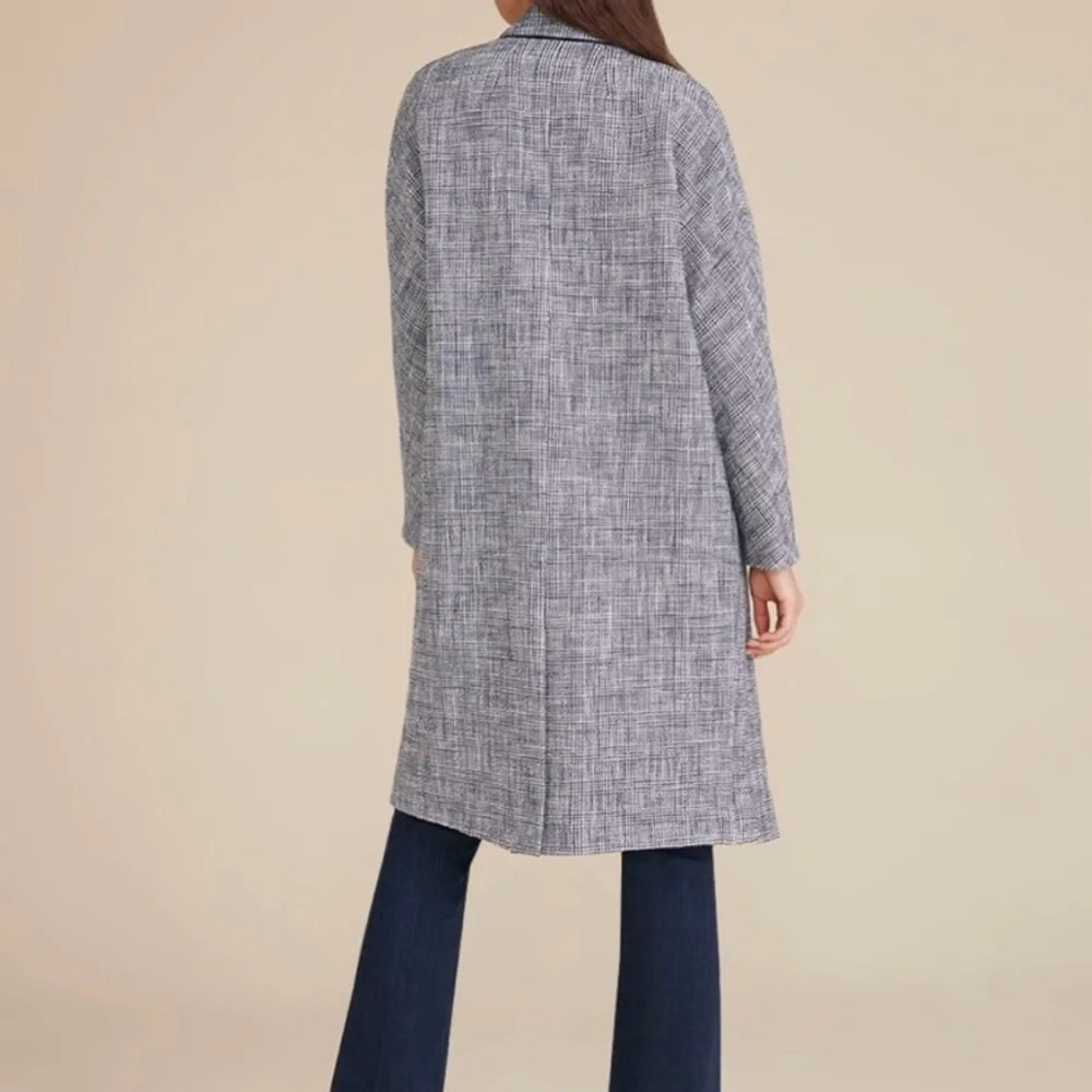 Veronica Beard Fiona Plaid Check Tweed Coat Size Medium Blue Multi